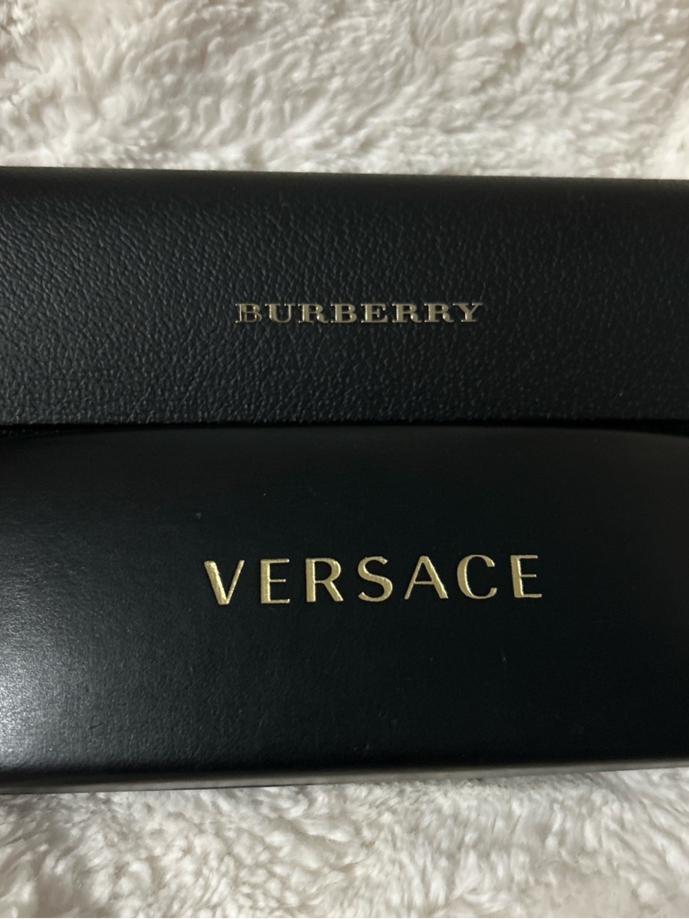 Versace & Burberry Black Leather Sunglasses Case Only with Gold Logo